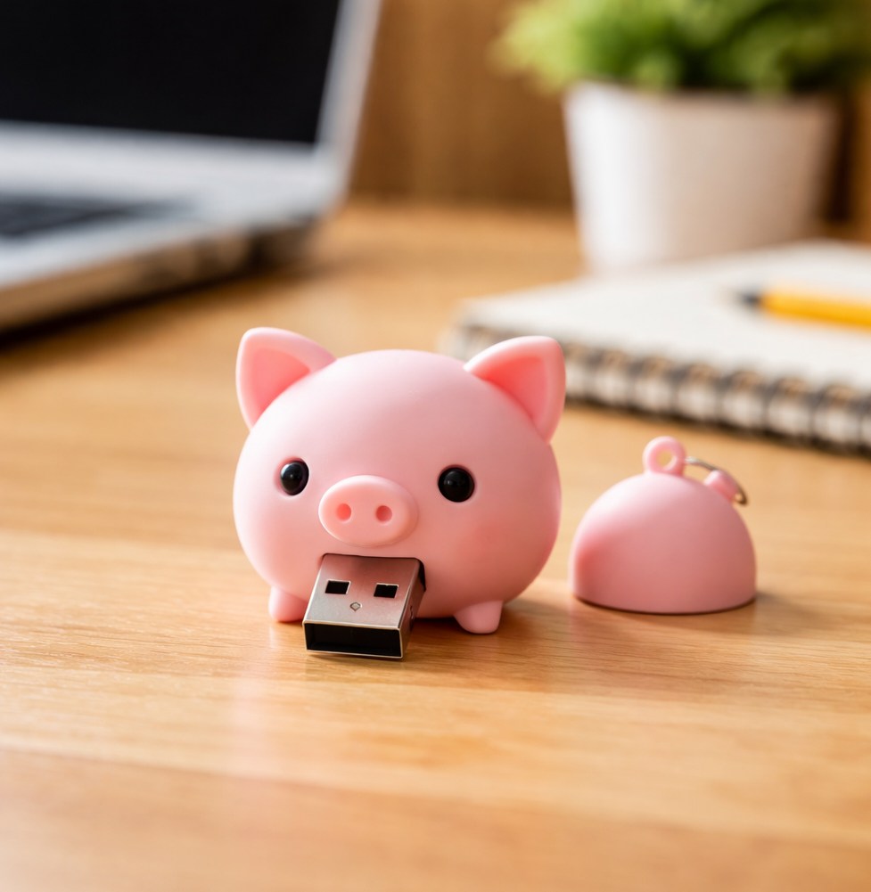 Ludique et pratique : clé USB cochon rose 64 Go